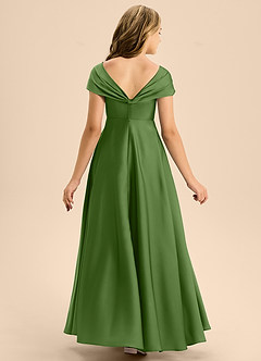 Azazie Rowena Junior Basil A-Line Bow Stretch Satin Dress image5