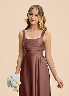 Azazie Azaria Junior A-Linie Plissee Stretch-Satin Kleid Espresso image7