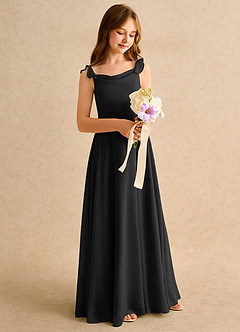 Azazie Puppy Girls Formal Blumenmädchenkleider A-Linie Plissee Chiffon Kleid Schwarz image1
