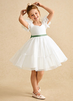 Azazie Debbie Flower Girl Dresses Ivory Matcha Ball-Gown Sweetheart Neckline Organza Dress image2