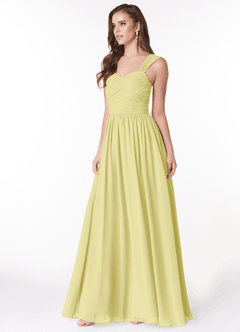 Azazie Zapheira Brautjungfernkleider A-Linie Gestreift Chiffon Kleid Zitronensorbet image3