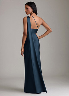 Azazie Juniper Brudtärnklänningar Klänning av Sjöjungfru i Stretch Satin One-shoulder Mörk Marinblå image6