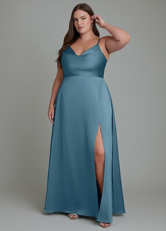 Azazie Sarella Robes de demoiselle d'honneur Robe Trapèze en Satin extensible Plissé Bermude image6