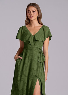 Azazie Lainey 신부 들러리 드레스 A라인 포켓이 있는 플로럴 번아웃 바닥 길이 드레스 image7