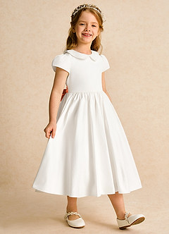 Azazie Deary Flower Girl Dresses Ivory Sunset A-Line Bow Cotton Dress image7