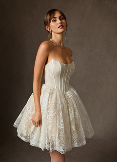 Azazie Clover Probar vestidos en casa Vestido de Blanco Diamante Champán de Encaje de Corte Princesa con Sin tirantes image2