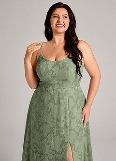 Azazie Moira Bridesmaid Dresses Pistachio A-Line Side Slit Floral Burnout Dress image12