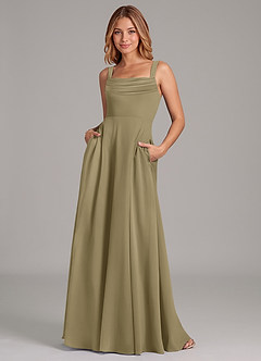 Azazie Shaude Bridesmaid Dresses Moss Green A-Line Pleated Chiffon Dress image1