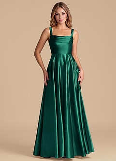 Azazie Shaude Bridesmaid Dresses Emerald A-Line Pleated Metallic Satin Dress image5