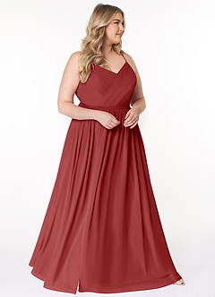 Azazie Cora Bridesmaid Dresses Rust A-Line Pleated Chiffon Dress image9