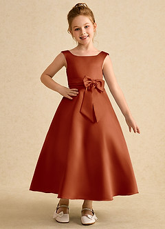 Azazie Eve Abiti da Ragazza di Fiori Abito A-Line in Raso Opaco Plissettato Paprika image1