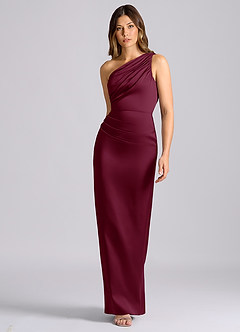 Azazie Akilah Bridesmaid Dresses Mulberry Mermaid One Shoulder Stretch Satin Dress image4