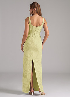 Azazie Kenna Bridesmaid Dresses Lemon Sorbet Sheath Side Slit Floral Burnout Dress image2