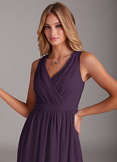 Azazie Kingsley Bridesmaid Dresses Plum A-Line Lace Chiffon Dress image6