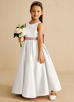 Azazie Pipsy Flower Girl Dresses Ivory Dusty Rose A-Line Bow Matte Satin Dress image2