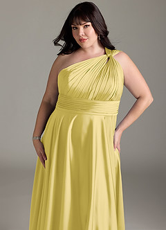 Azazie Charlize Bridesmaid Dresses Canary A-Line One Shoulder Stretch Satin Dress image14