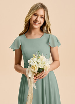 Azazie Cady Junior Silver Sage A-Line Pleated Chiffon Dress image8