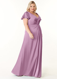 Azazie Soren Bridesmaid Dresses Wisteria A-Line Pleated Stretch Satin Dress image10