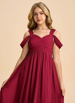 Azazie Lianne Junior Burgundy A-Line Off the Shoulder Chiffon Dress image4