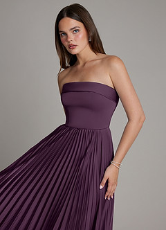 Azazie Mariana Bridesmaid Dresses Plum A-Line Pleated Stretch Satin Dress image4