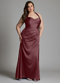 Azazie Destiny At-home Try On Dresses Sangria Mermaid Sweetheart Neckline Stretch Satin Dress image11