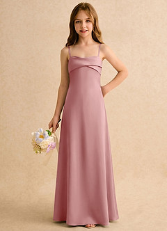 Azazie Mirabella Girls Formal Robe Demoiselle D'honneur Fillette Robe Fourreau en Satin extensible Encolure en Forme de Cœur Rose Poussiéreuse image5