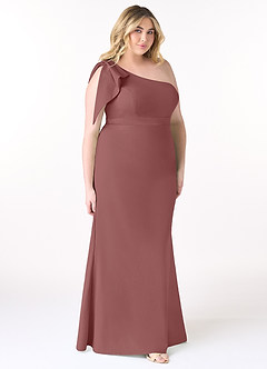 Azazie Rinna Bridesmaid Dresses Desert Rose Mermaid One Shoulder Stretch Crepe Dress image7
