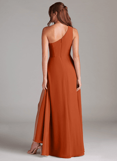 Azazie Brooke Vestidos de damas de honor Vestido de Naranja Quemada de Gasa de Corte en A con Hombro unilateral image7