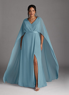 Azazie Isa Mother of the Bride Dresses Moody Blue A-Line V-Neck Pleated Chiffon Dress image7