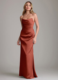 Azazie Lucille Bridesmaid Dresses Terracotta Mermaid Strapless Stretch Satin Convertible Dress image1