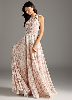 Azazie Charlize Jurken voor bruidsmeisjes Jurk van Chiffon met A-Lijn One-Shoulder Roze Varen Bloemen image3