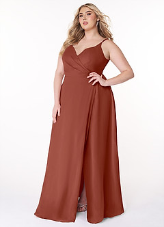 Azazie Lennon Bridesmaid Dresses Auburn A-Line Lace Chiffon Dress image10
