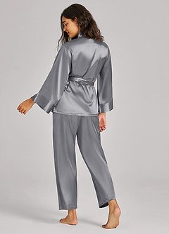 front Matching Color Satin Wrap Front Belted PJ Set