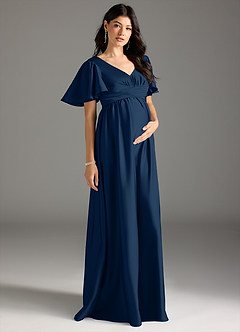 Azazie Verna Maternity Bridesmaid Dresses A-Line Ruched Stretch Satin Floor-Length Dress image5