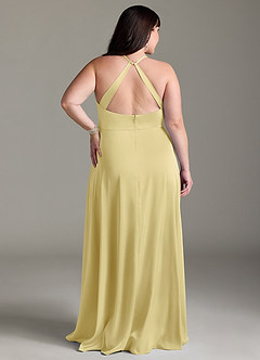 Azazie Davis Bridesmaid Dresses Lemon Sorbet A-Line Pleated Stretch Satin Dress image8
