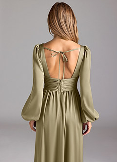 Azazie Norah Bridesmaid Dresses Moss Green A-Line Stretch Satin Dress image6