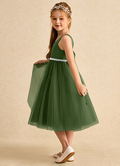 Azazie Firefly Robe Demoiselle D'honneur Fillette Robe Trapèze en Mat Satiné Arc Olive image4