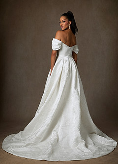 Azazie Efina Wedding Dresses Diamond White Ball-Gown Floral Jacquard Dress image2