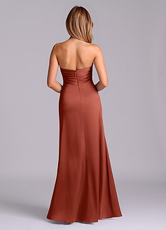 Azazie Sabrine Final Sale Terracotta A-Line Sweetheart Neckline Stretch Satin Dress image2