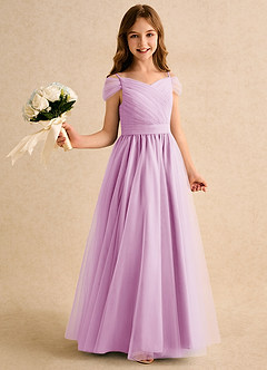 Azazie Yuna Girls Formal vestidos de niña de las flores Vestido de Rosa Caramelo de Tul de Corte en A con Vestidos sin tirantes image1