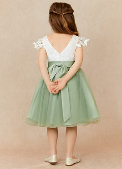 Azazie Vetty Flower Girl Dresses Ivory Dusty Sage A-Line Lace Tulle Dress image2