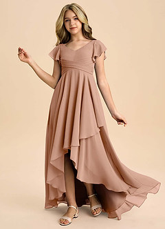 Azazie Caria Junior Champagne Rose A-Line Pleated Chiffon Dress image1