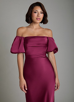 Azazie Lea Bridesmaid Dresses Red Plum Mermaid Off the Shoulder Stretch Satin Convertible Dress image5