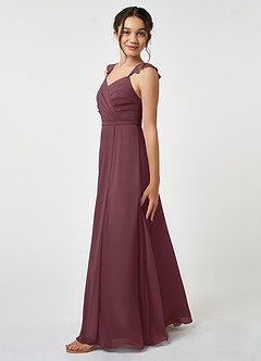 Azazie Emily Junior Sangria A-Line Ruched Chiffon Dress image3