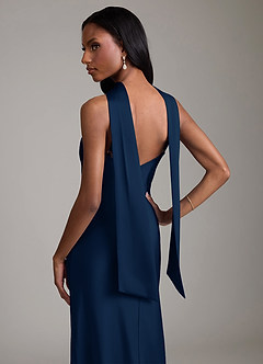 Azazie Cassiana Bridesmaid Dresses Dark Navy Mermaid Pleated Stretch Satin Dress image4
