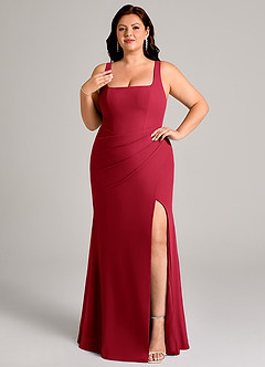 Azazie Mero Brautjungfernkleider Etui Plissee Chiffon Kleid Scharlachrot image11
