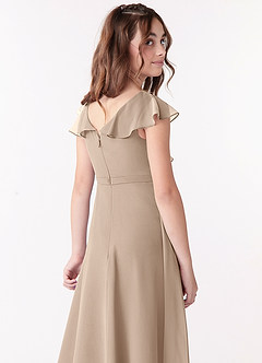 Azazie Posie Junior Taupe A-Line Ruched Chiffon Dress image3
