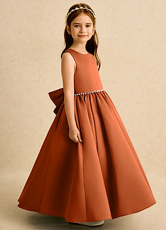 Azazie Daisies Flower Girl Dresses Burnt Orange Ball-Gown Bow Matte Satin Dress image6