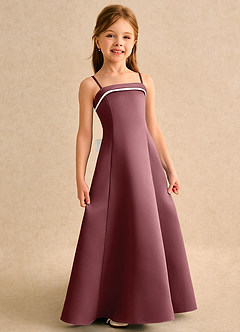 Azazie Izel Girls Formal vestidos de niña de las flores Vestido de Marfil Rosa Del Desierto de Satin Mate de Corte en A con Plisado image3
