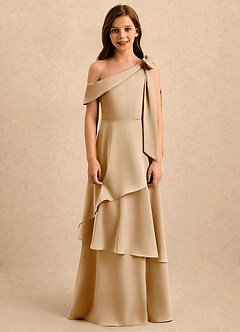 Azazie Shyloh Girls Formal Flower Girl Klänningar Klänning A-Line i Stretch Satin Off the shoulder image6
